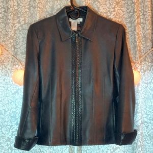 Black leather jacket classy Coldwater Creek petite XS or S, ready to wear!